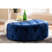 Baxton Studio 501-Royal Blue-Otto Cardiff Transitional Royal Blue Velvet Fabric Upholstered Button Tufted Cocktail Ottoman